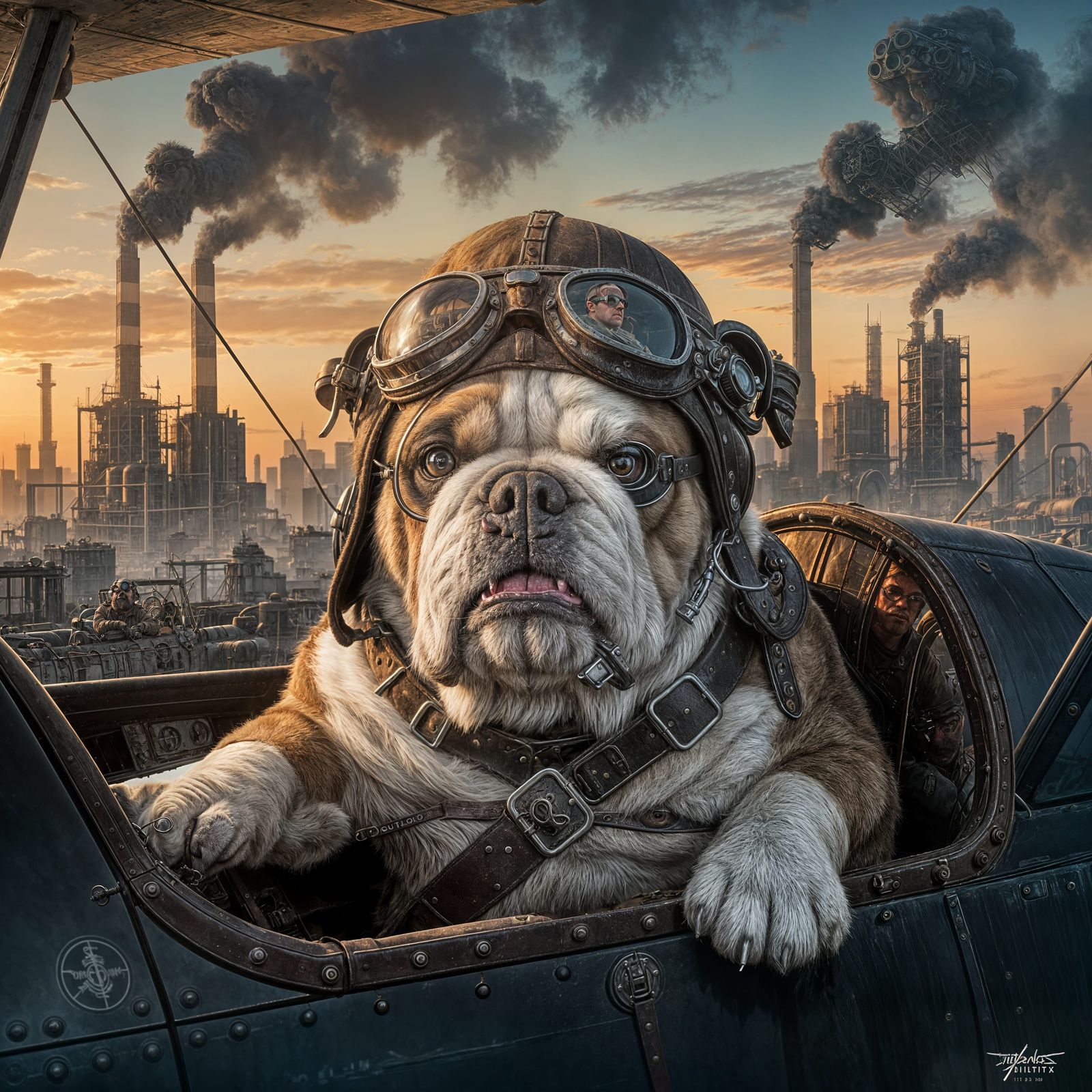 Bulldog Aviator in Gritty Biplane Cockpit