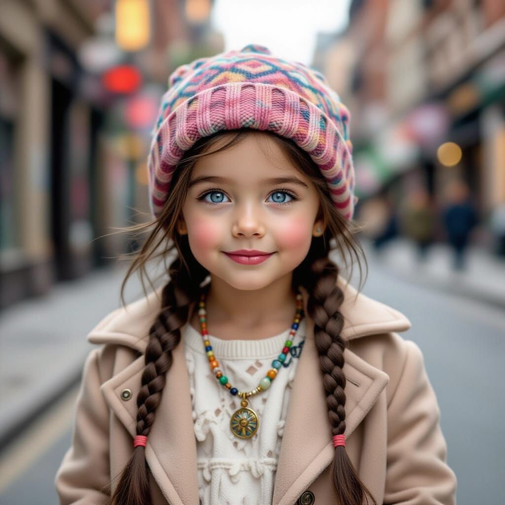 Cheerful Girl with Braids in Oil and Acrylic Style