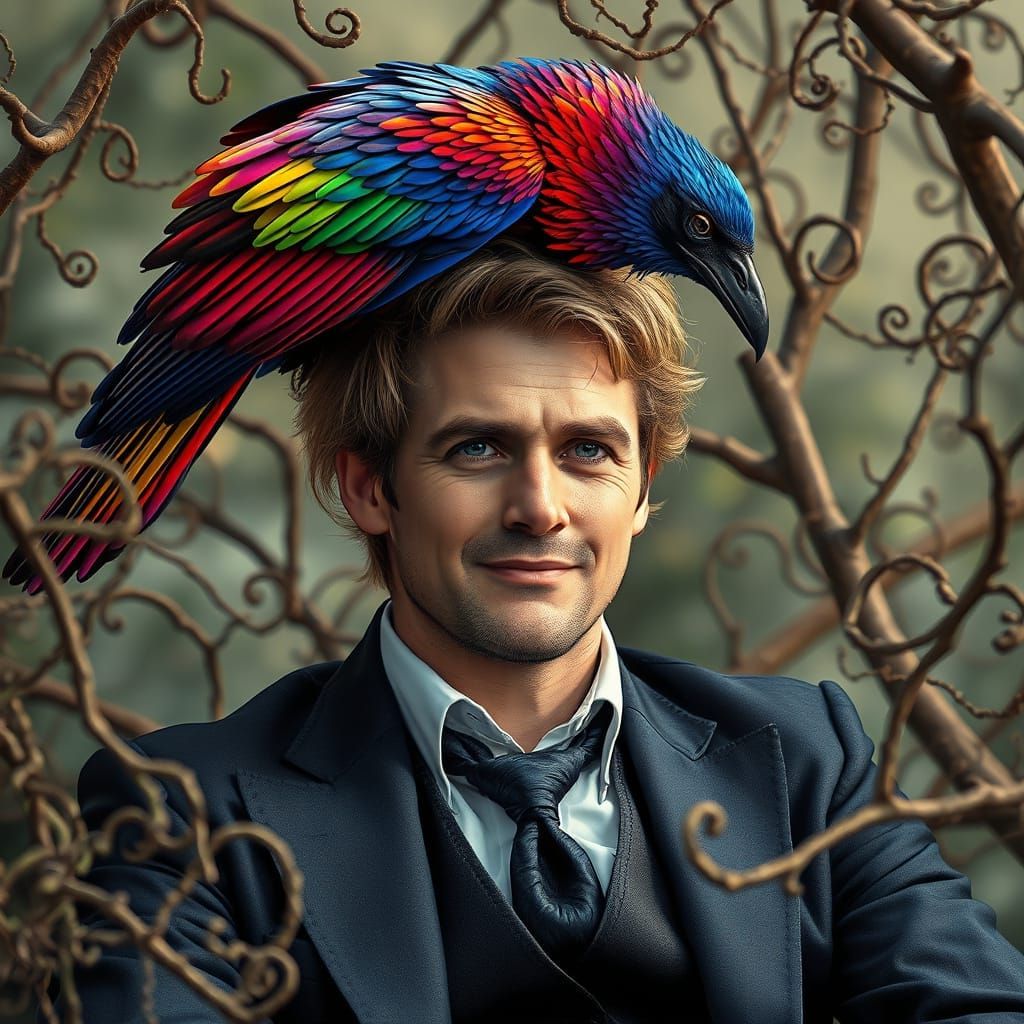 Rainbow Raven Landing: Photorealistic Bird Art