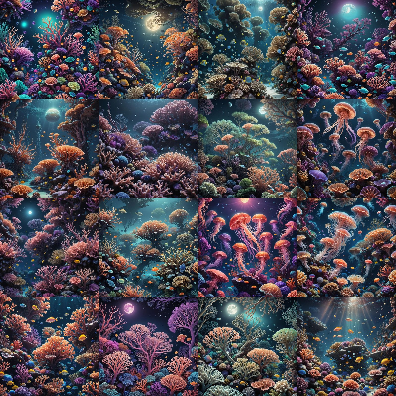 Moonlit Coral Reef: Deep Color Digital Illustration