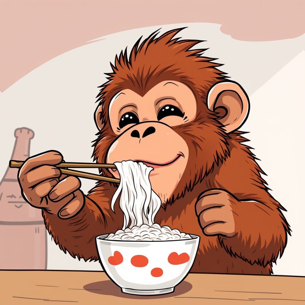 Anime Orangutan Enjoying Japanese Cuisine