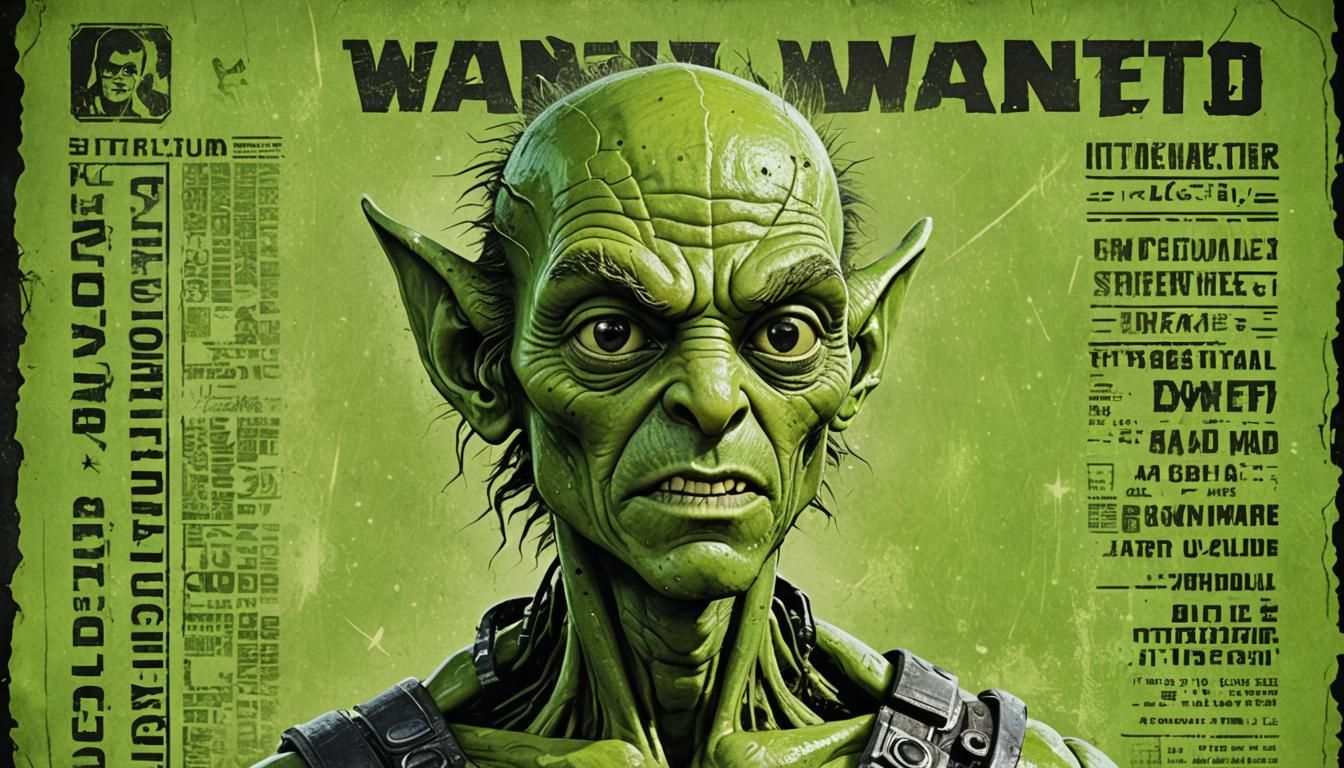 Gritty Wanted Poster: Alien-Human Hybrid in Digital Art