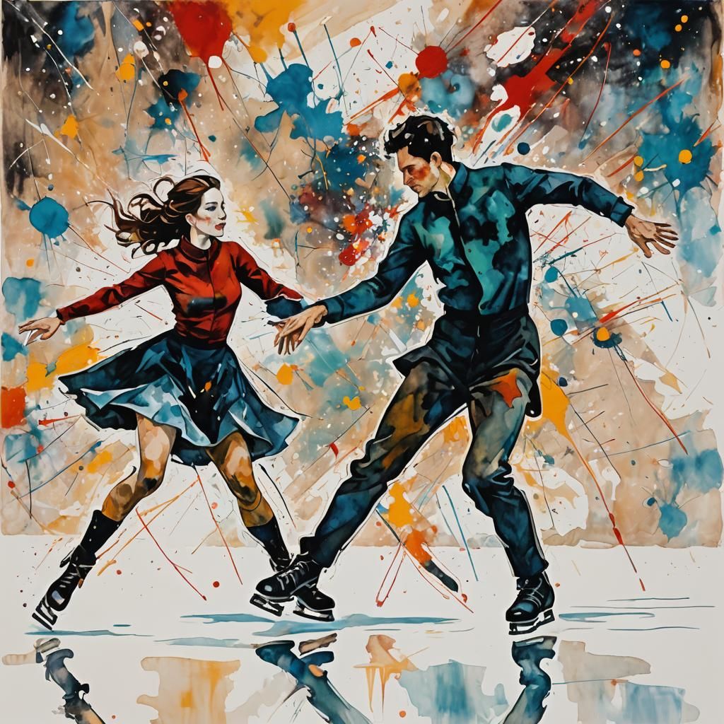 Expressionist Figure Skaters in Vibrant Motion