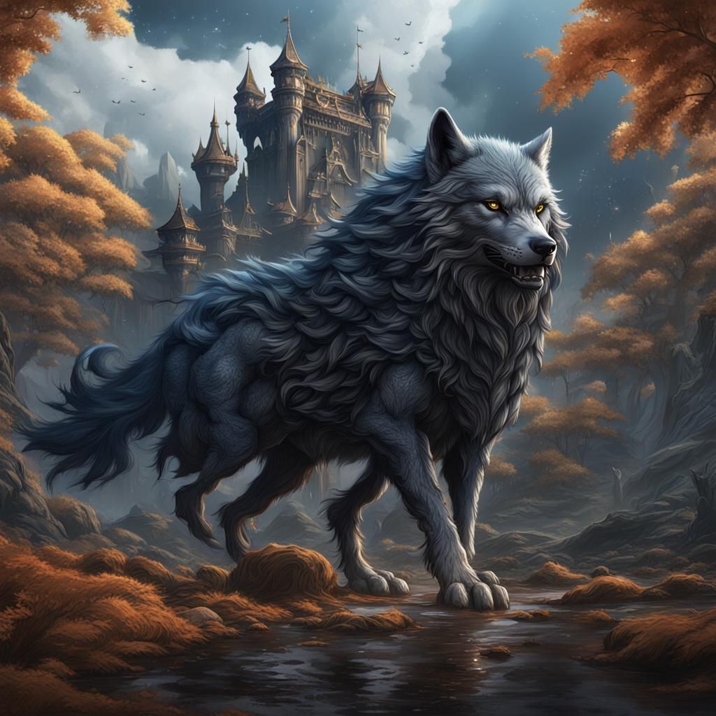 Fantasy Wolf in Detailed Matte Painting