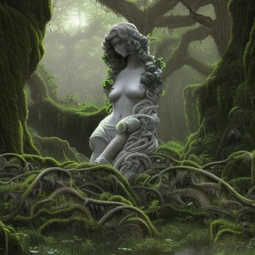 Giant Goddess Statue Head in Ruins