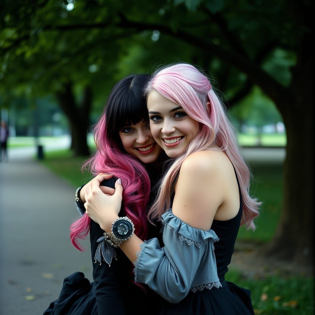 Romantic Encounter in a Whimsical Park Scene