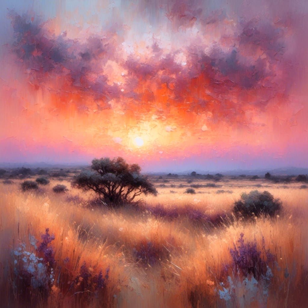 South African Sunset Oil Painting in Van Gogh Style