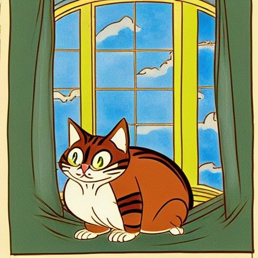 Retro Cartoon Cat in Cel-Shaded Style