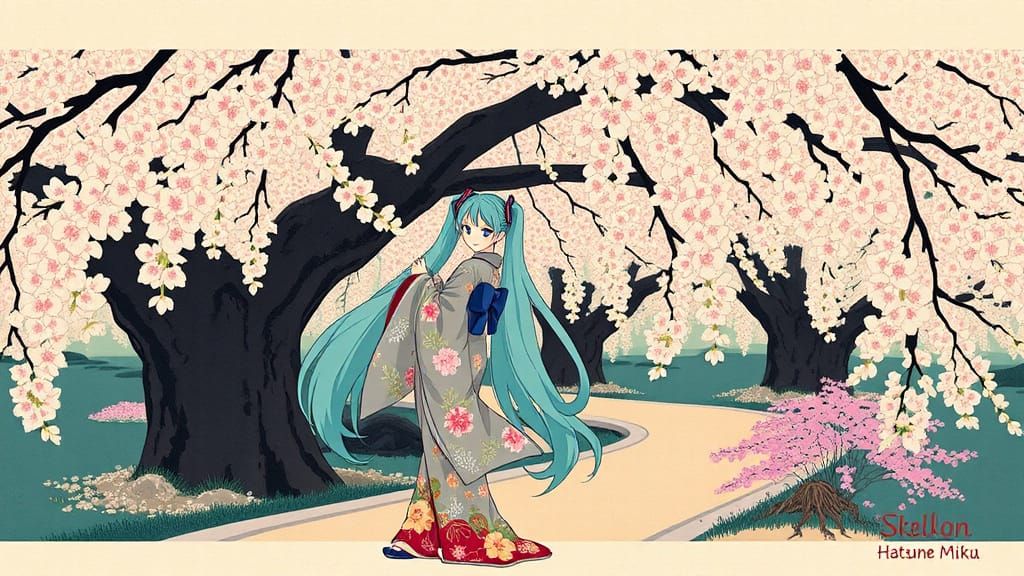 Hatsune Miku in Kimono, Ukiyo-e Style