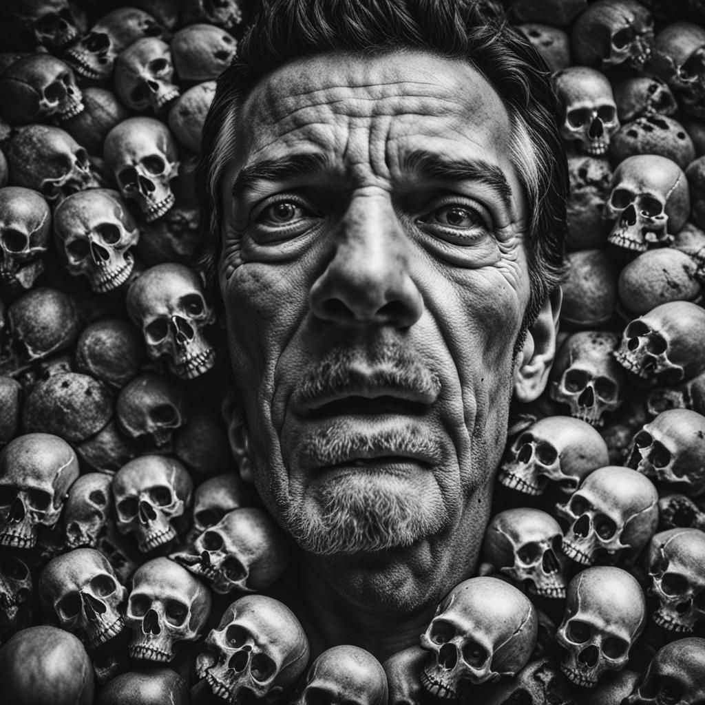 Man Drowning in Skulls: Emotive Portrait