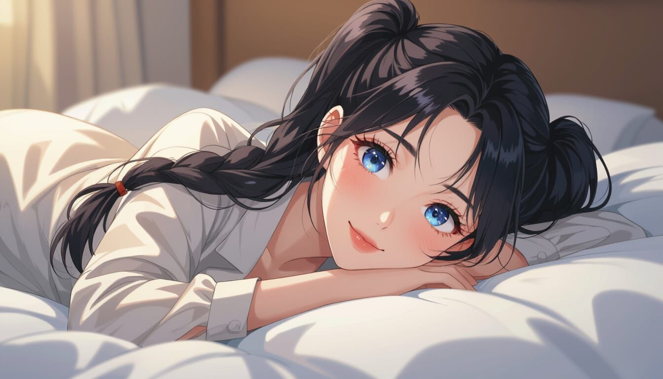 Elegant Woman with Pigtails in Manga Style