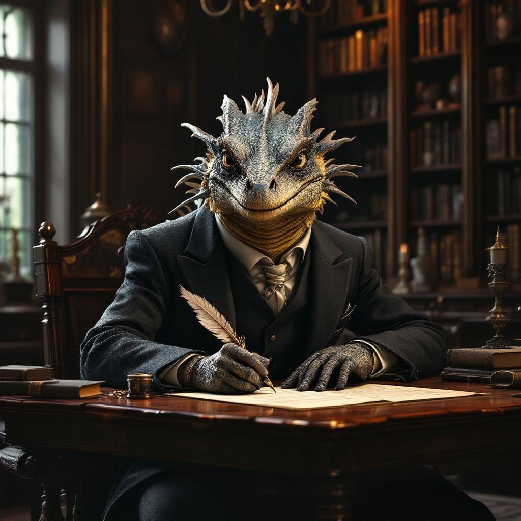 Komodo Dragon Author in Renaissance Style