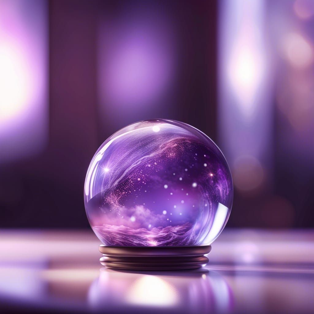 Transparent Purple Glass Moon Sphere in Photorealistic Style