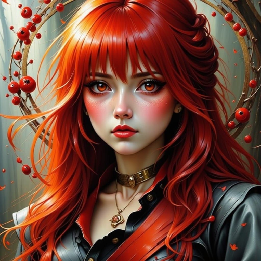 Cyberpunk Goddess in Scarlet Hues