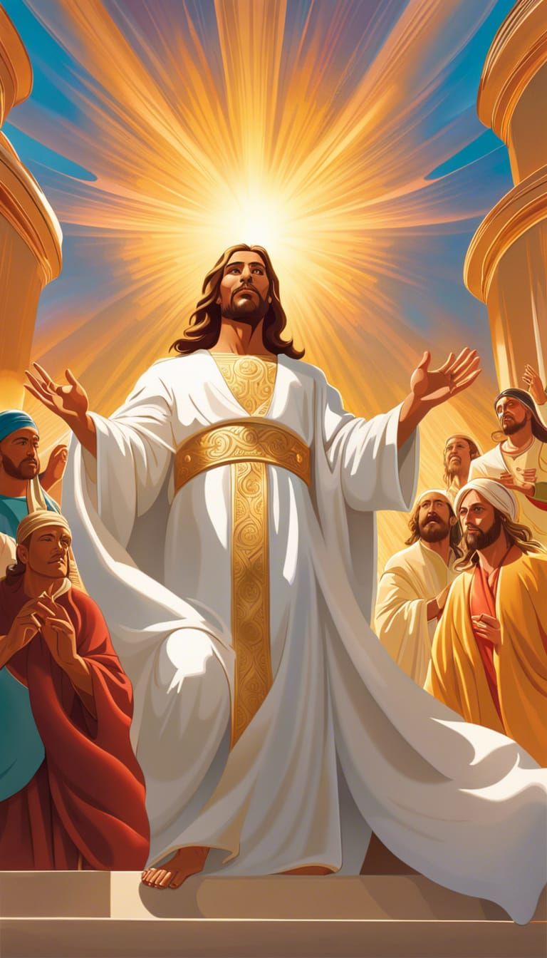 Jesus Christ Ascending to Earth in Gouache Style