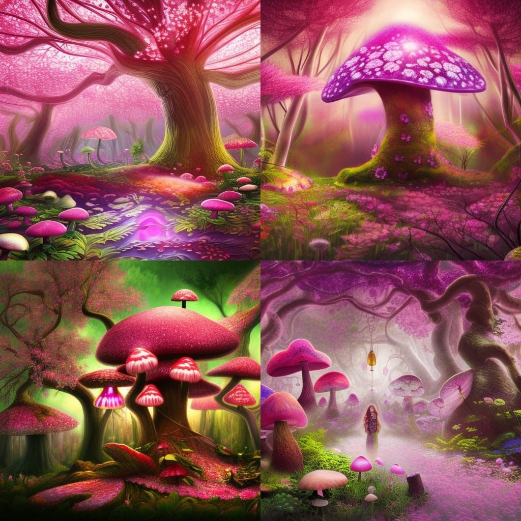 Psychedelic Orchid Mushroom House: Digital Art