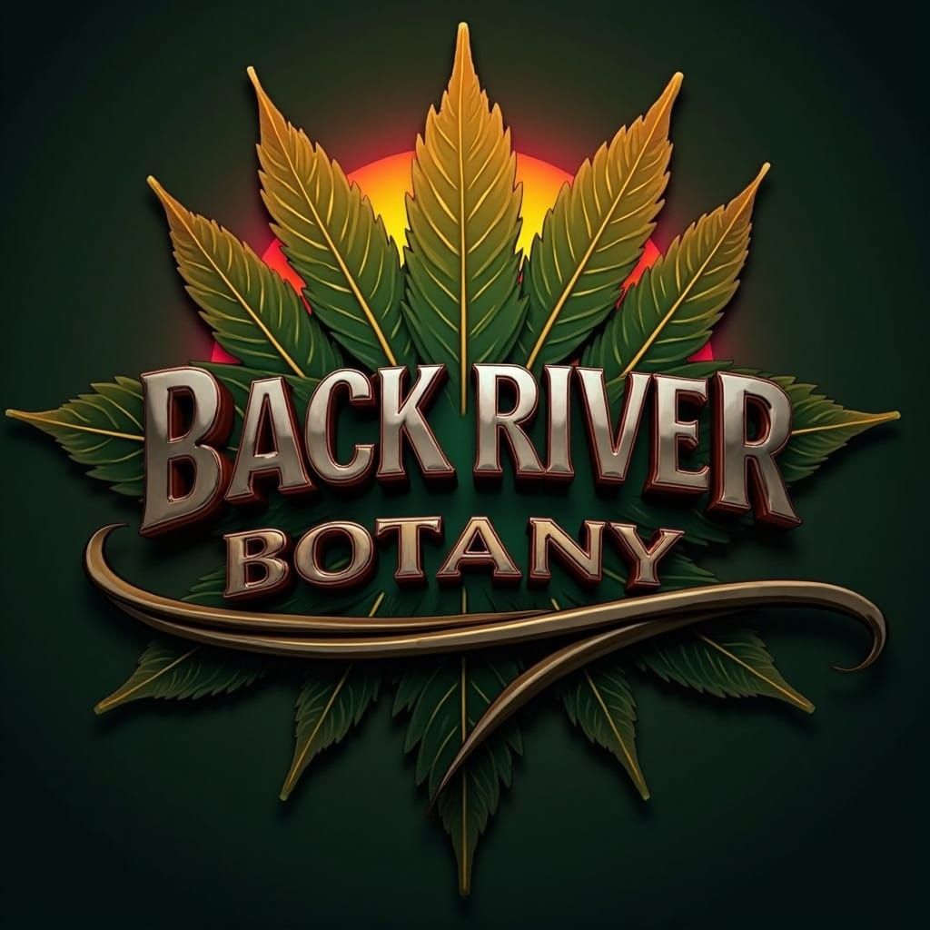 3D Metallic Logo with Cannabis Leaves and Futuristic Typogra...