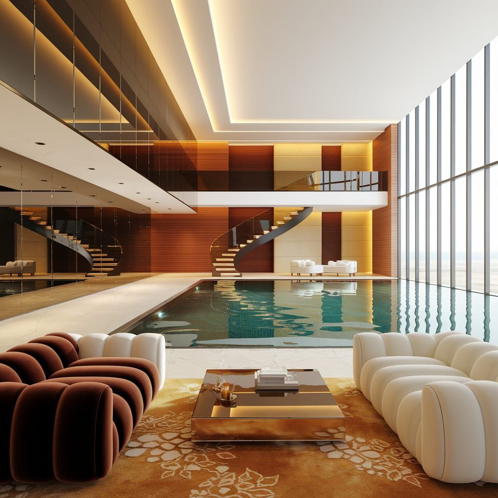 Luxury Home Interior with Scenographic Pool in Soft Natural ...