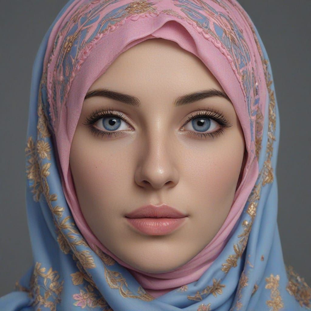 Realistic 3D Portrait of Young Woman in Islamic Hijab