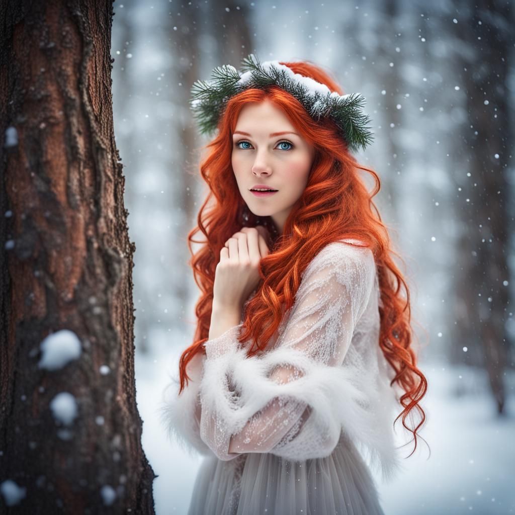 Fairy in Snowy Forest under Divine Soft Focus Light