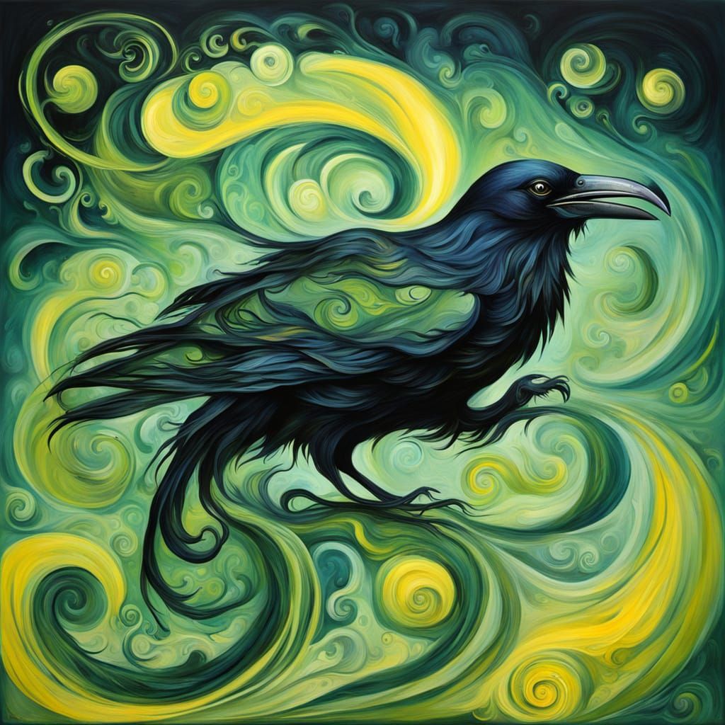 Surreal Raven Swirl Deep Sea Fantasy Painting