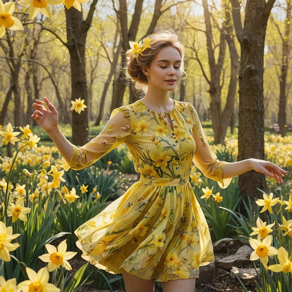Daffodil Dancer in a Sunlit Garden: 3D Floral Whimsy