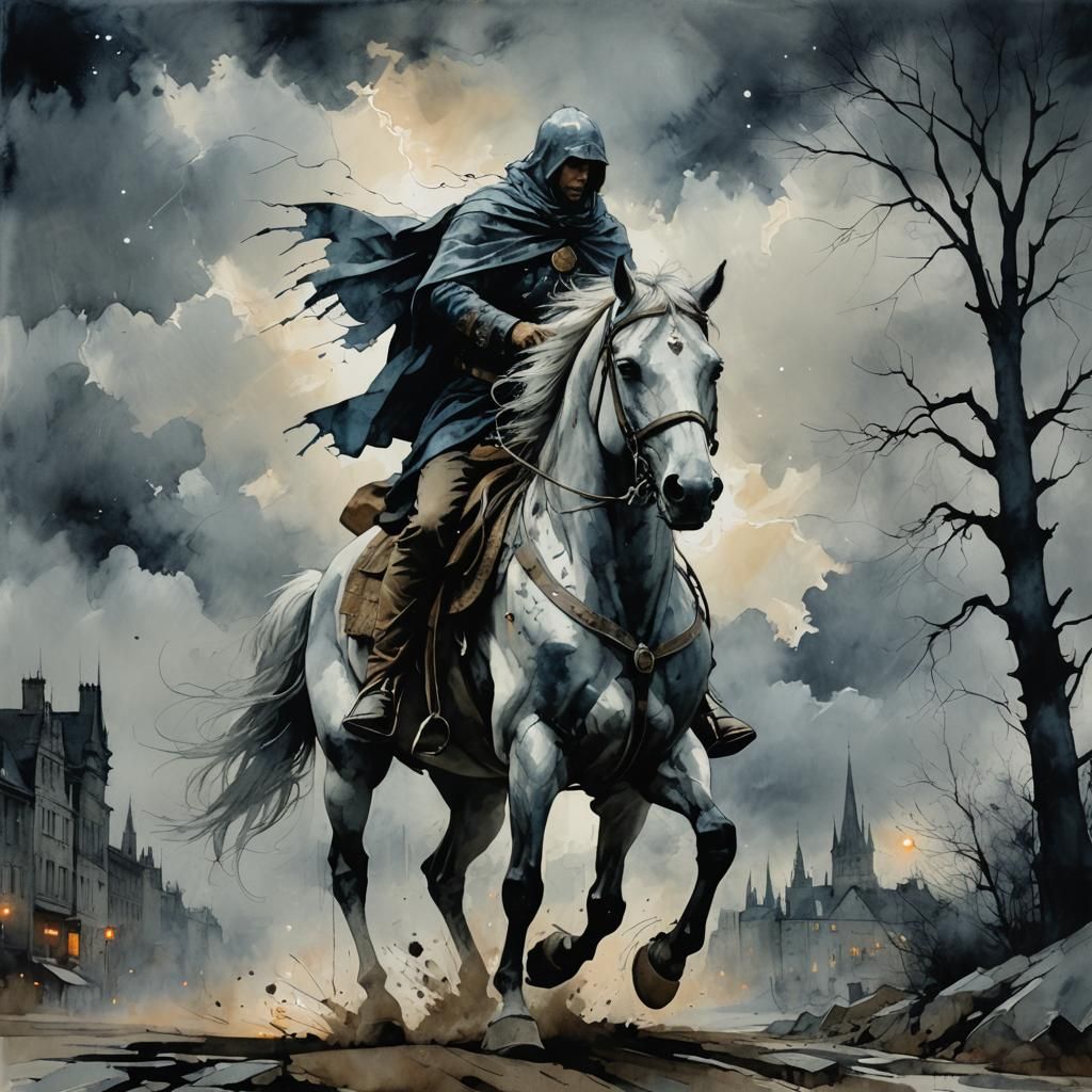 Lone Rider in Dark City: Comic Book Art