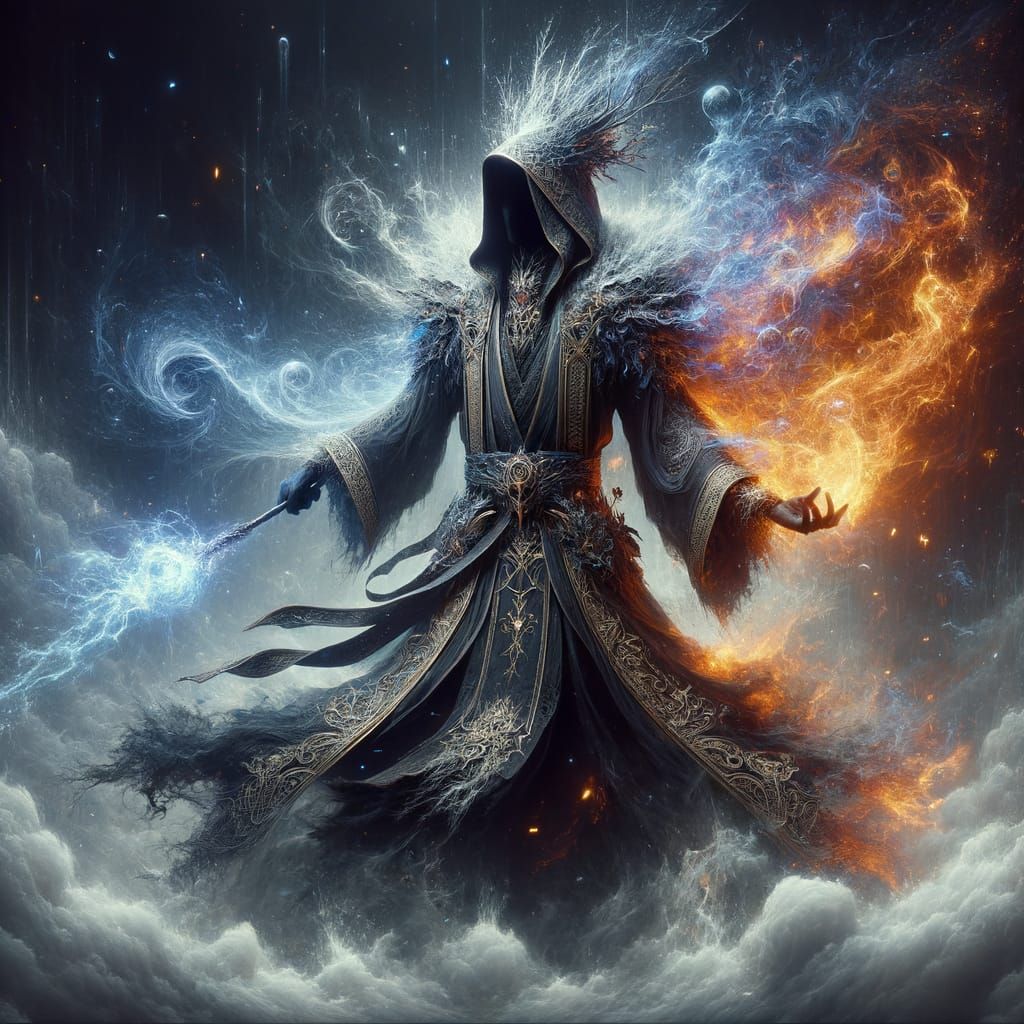 Black Mage Casting Frostfire Spell in Dark Fantasy Style