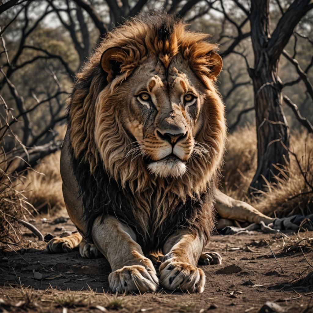 Hyperrealistic Lion Portrait in Sharp Focus