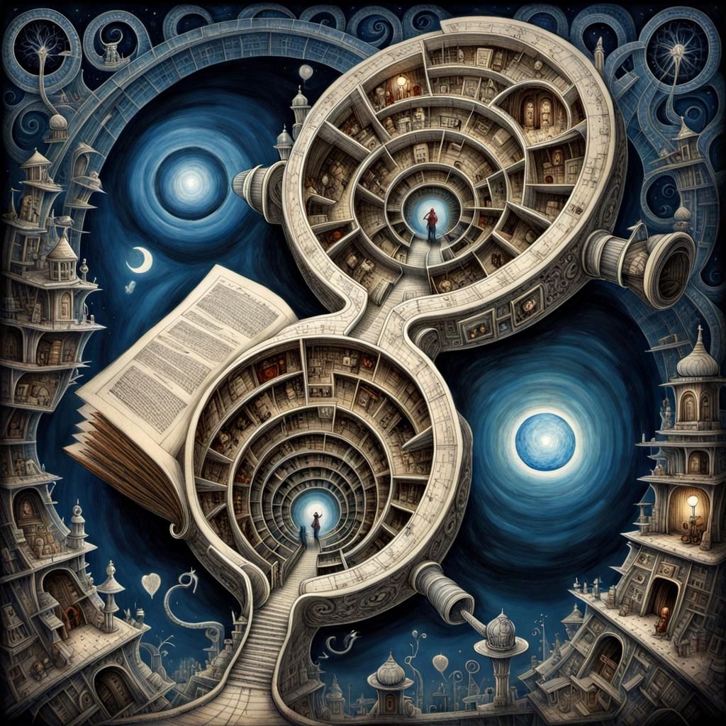 Labyrinthine Mandelbulb Heart Blueprint Drawing