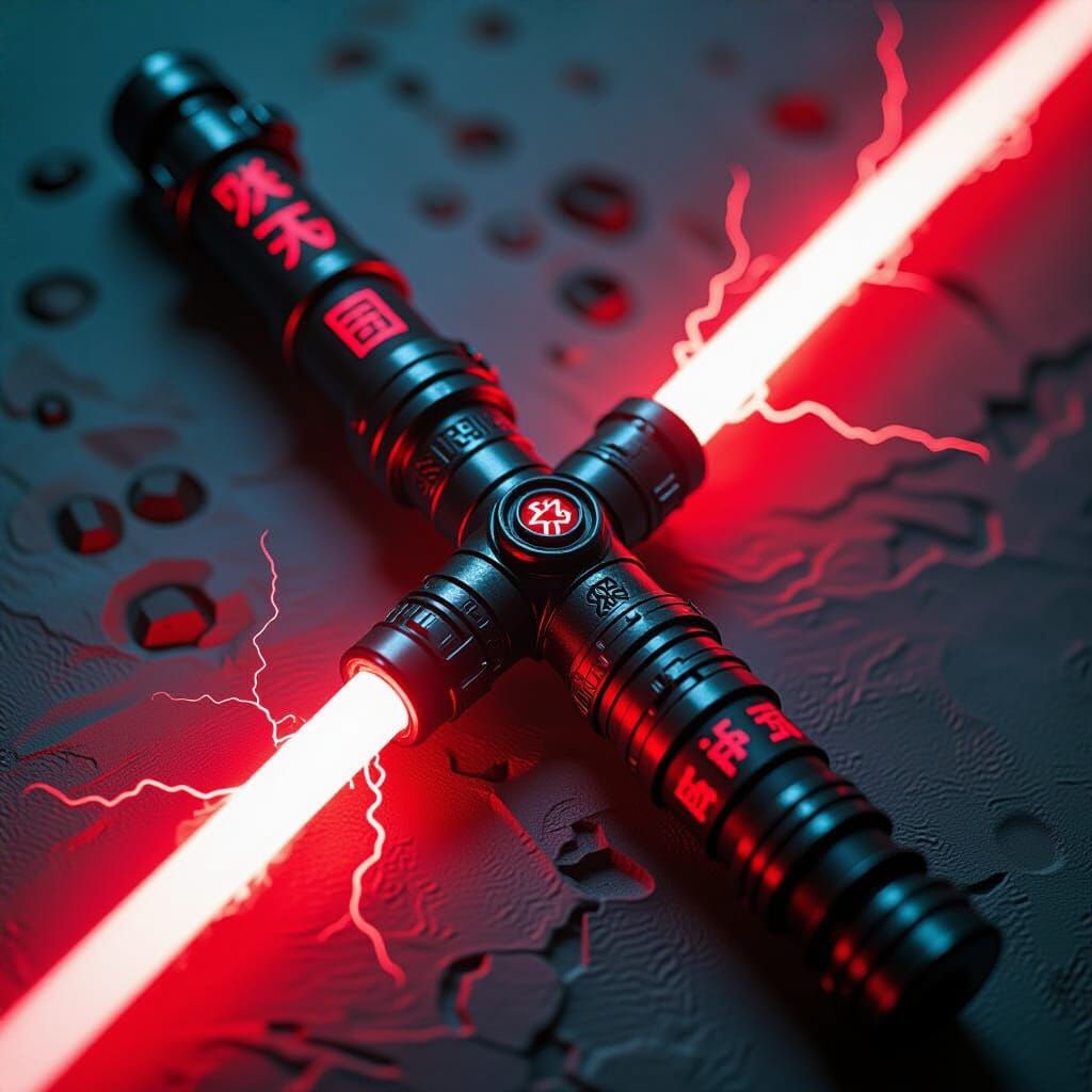 Double-Bladed Lightsaber with Rakatan Glyphs in Dark Fantasy...