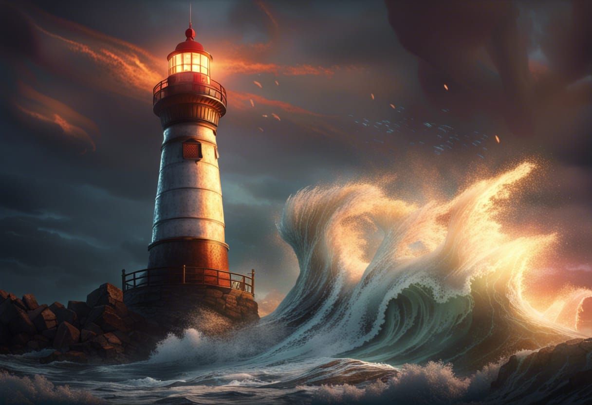 Lighthouse in a Stormy Sea: Dark Fantasy Art