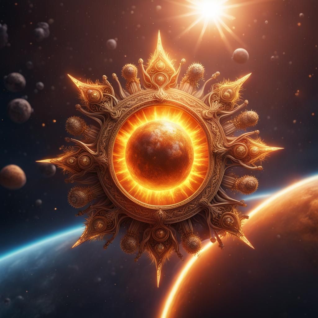Sun Crown Floating in Space: Detailed Matte Painting