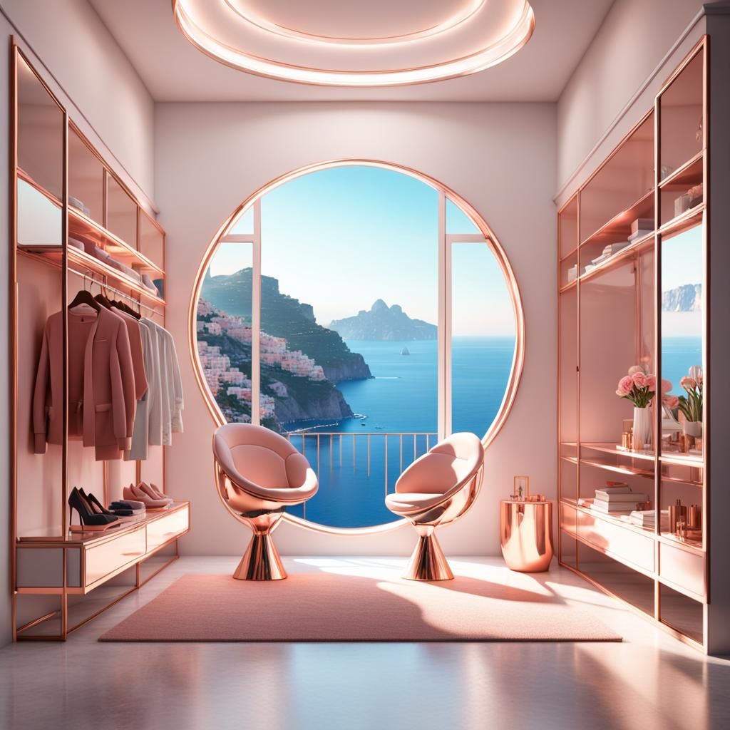 Modern White Dressing Room with Rose Gold Accents