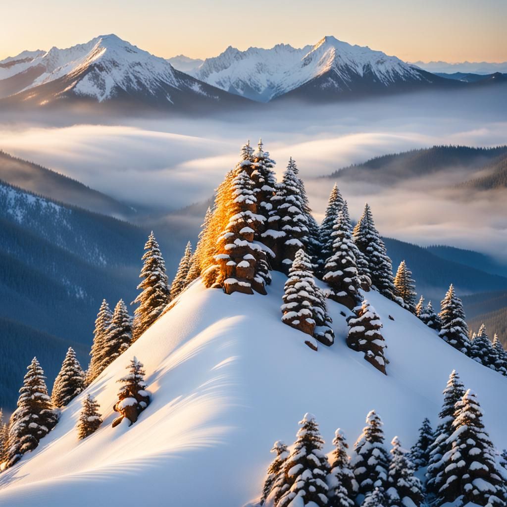 Miniature Mountain at Dawn in Golden Light
