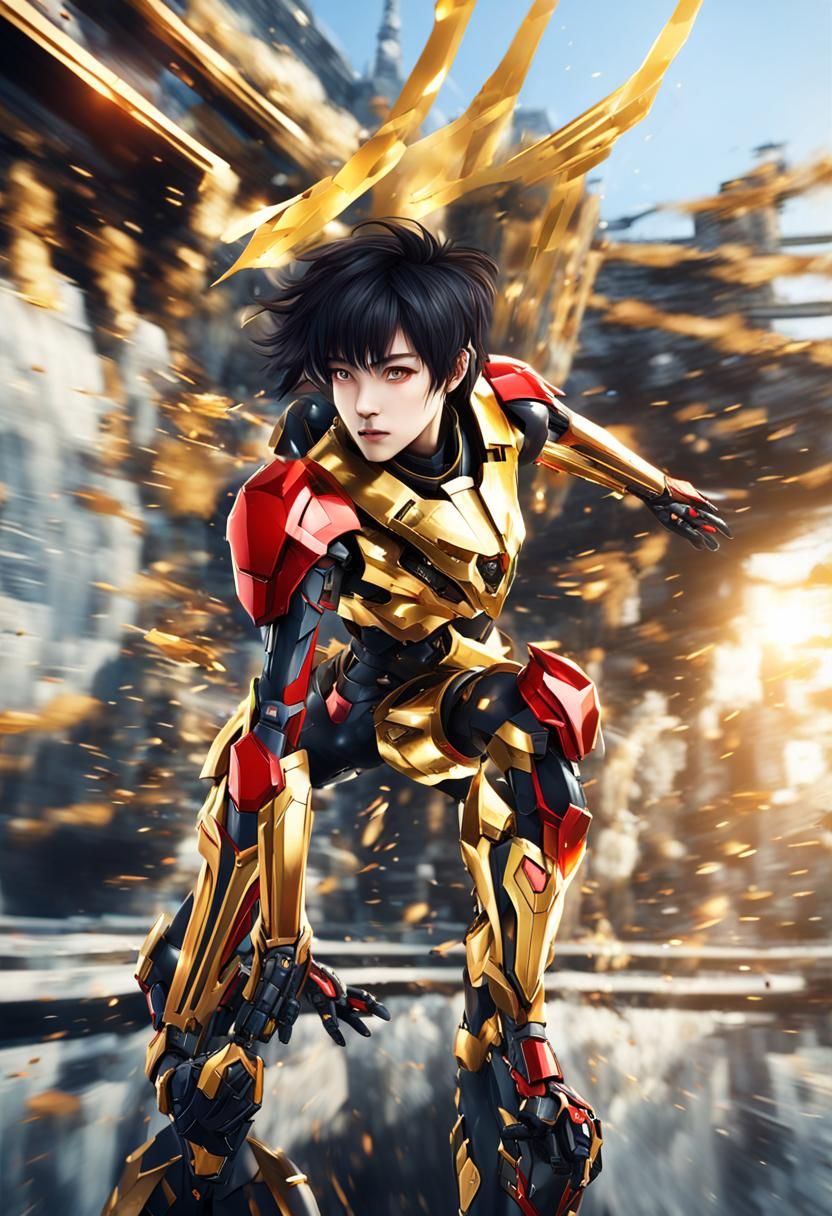 Anime Mecha Armor Uniting with Heroine