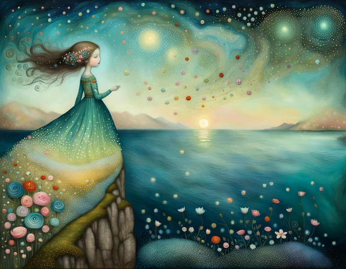 Waif walking on a high cliff