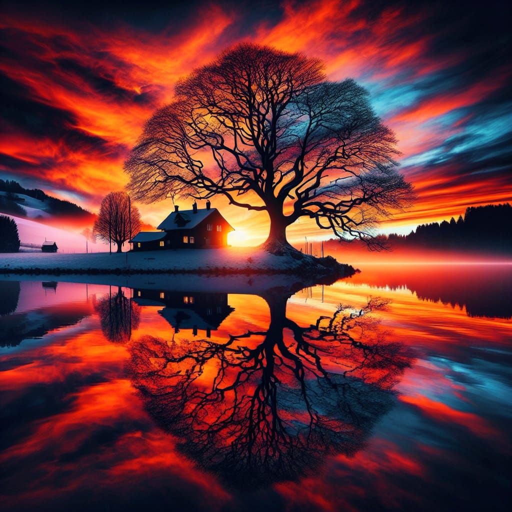 Serenity of Winter Sunset on Frozen Lake