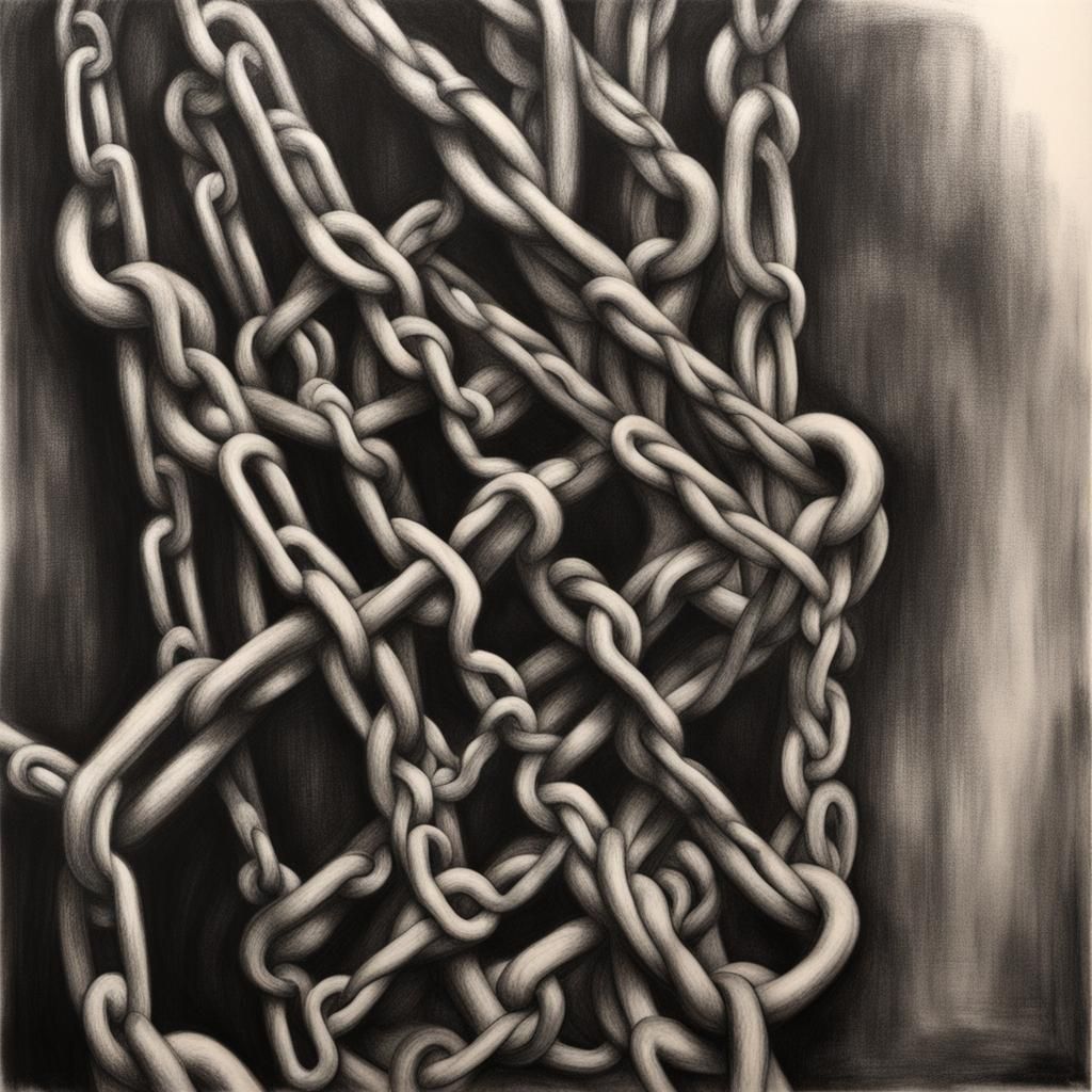 Hyperdetailed Charcoal Drawing of Chains