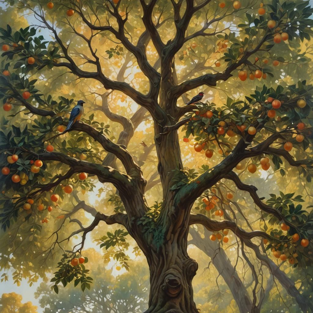 Majestic Tree in Ethereal Landscape Oil Painting