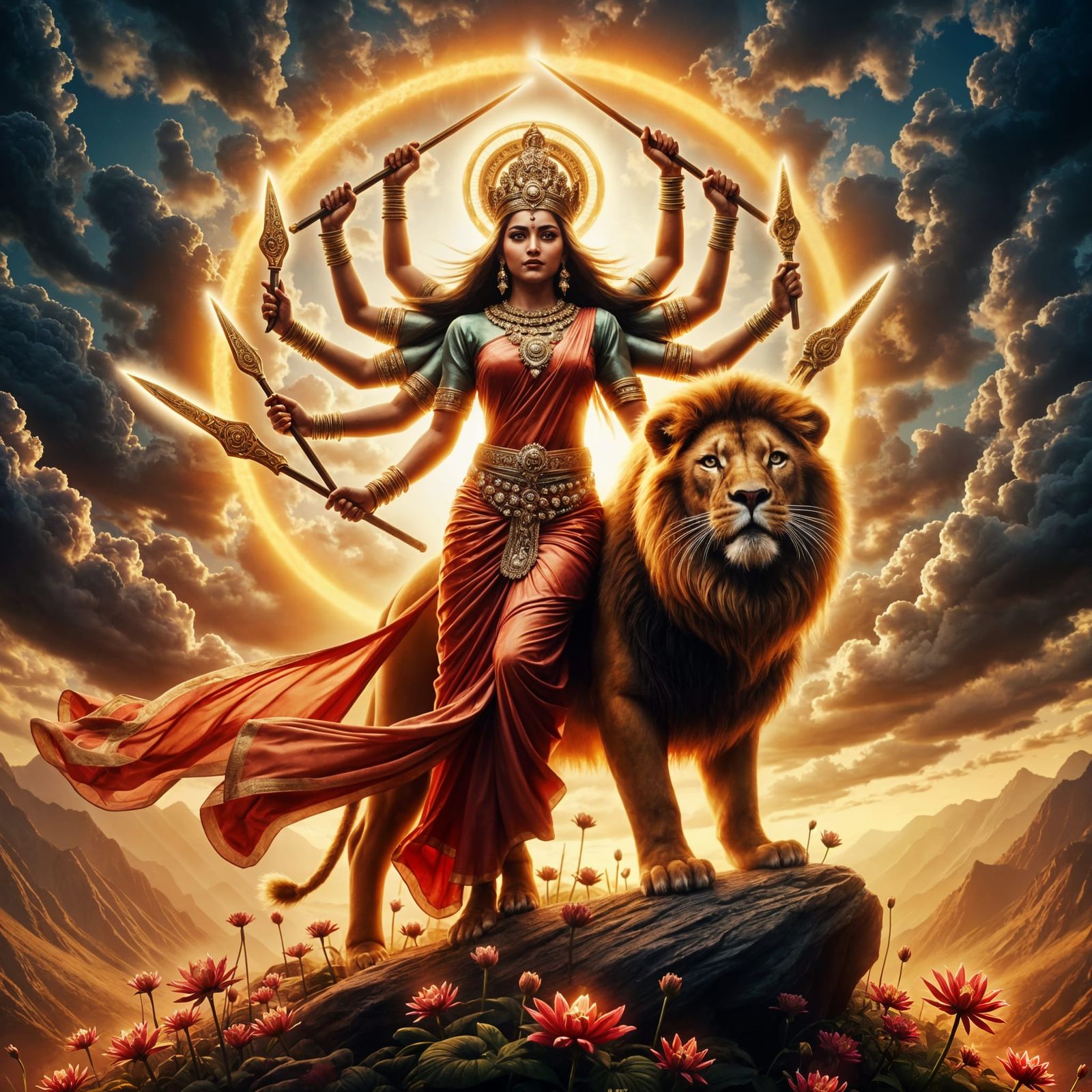 Goddess Durga in Super Hyperrealistic Style