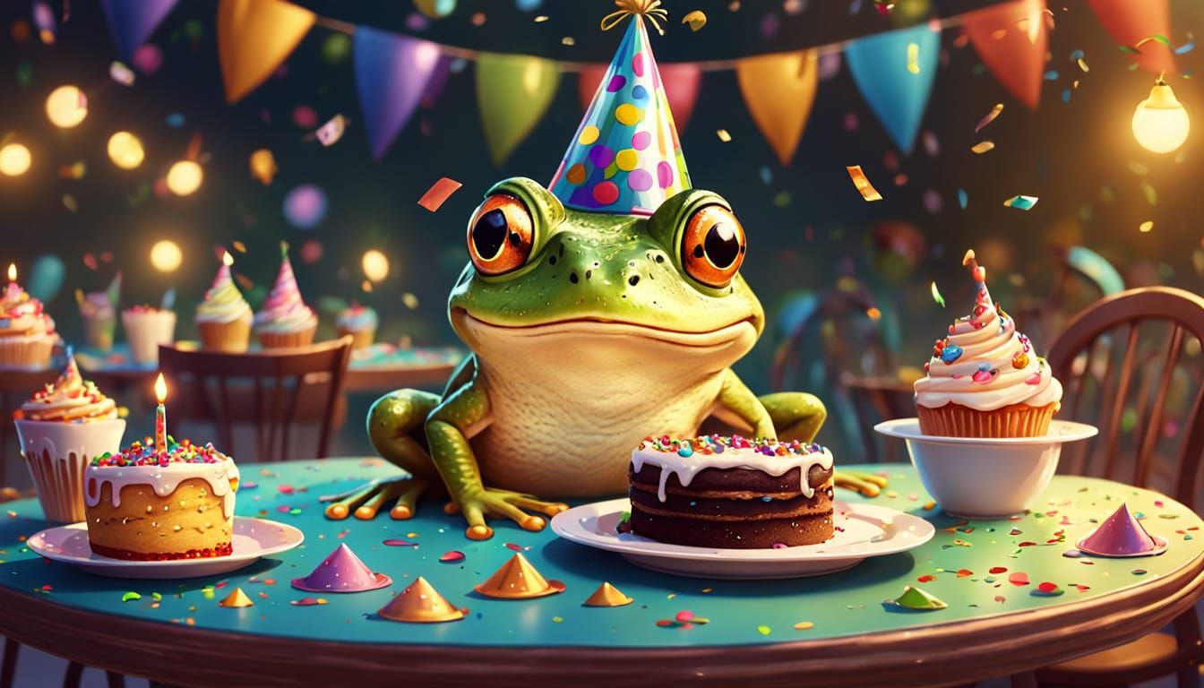 Frog's Whimsical Party: Digital Concept Art
