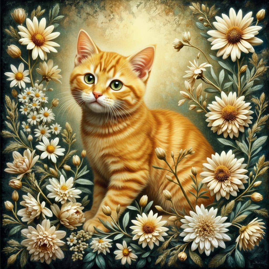 White Cat in Springtime Nature Portrait