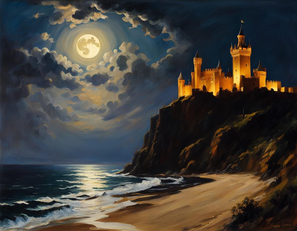 Gothic Castle Overlooking Ocean in Sargent Style