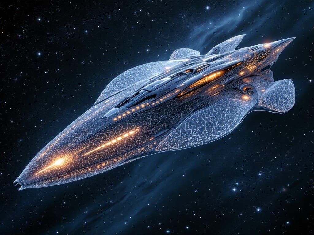 BioForge Odyssey Spaceship in Starry Night Sky