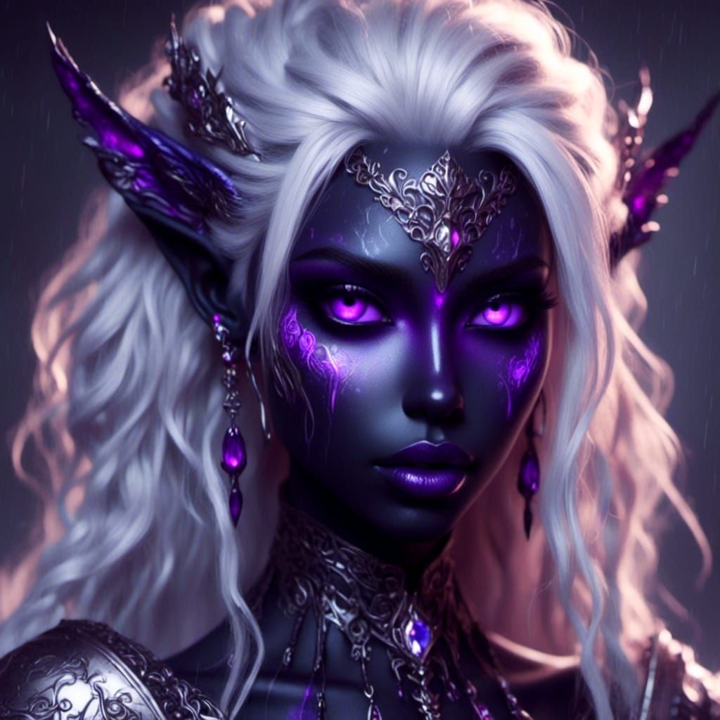 Beautiful Drow Warrior with Obsidian Skin
