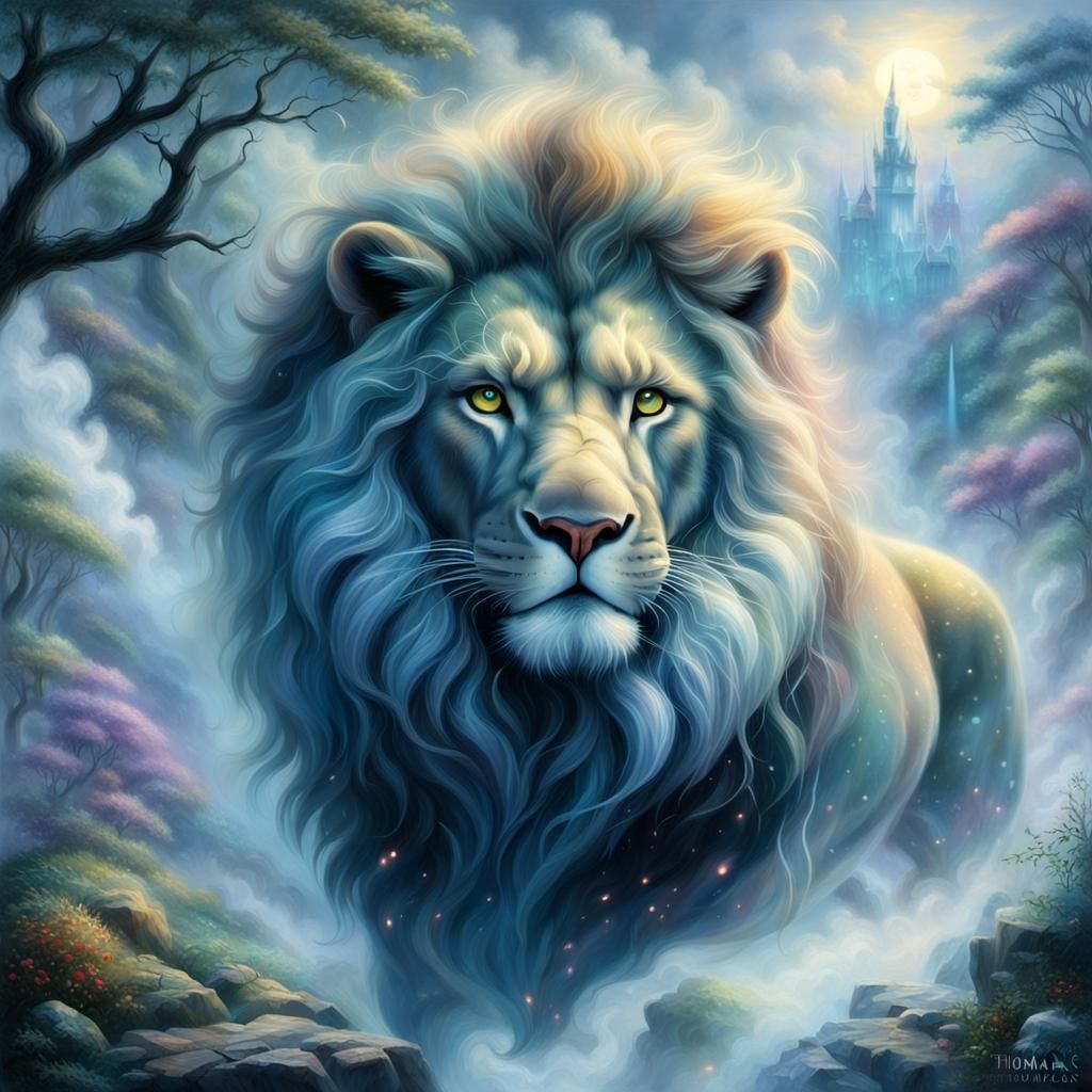 Ethereal Lion Made of Mist in Fantasy Style