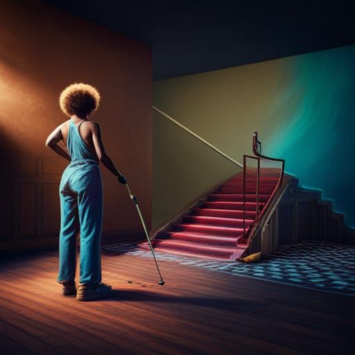 Afro Female Painter with Roller: Detailed Matte Painting