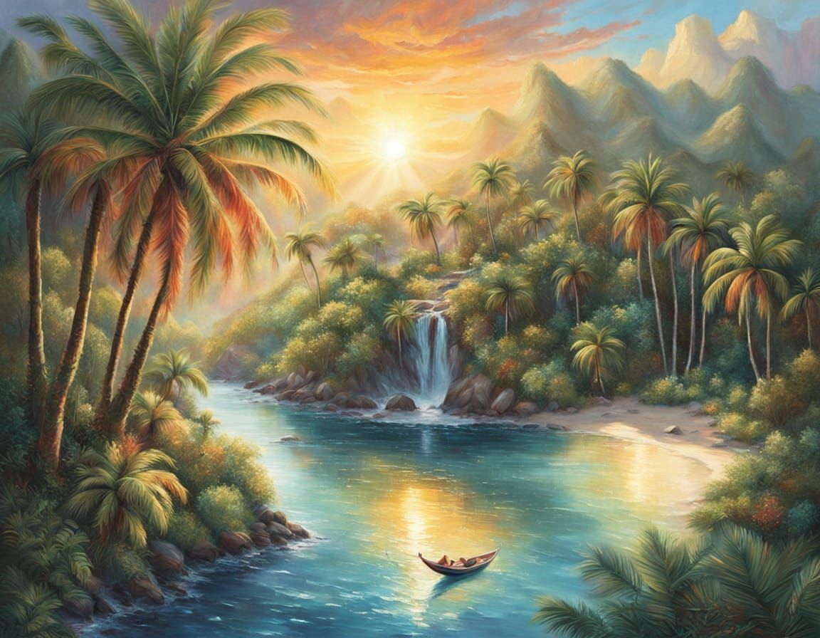 Secluded Island Cove With Hammock In Golden Hour Light