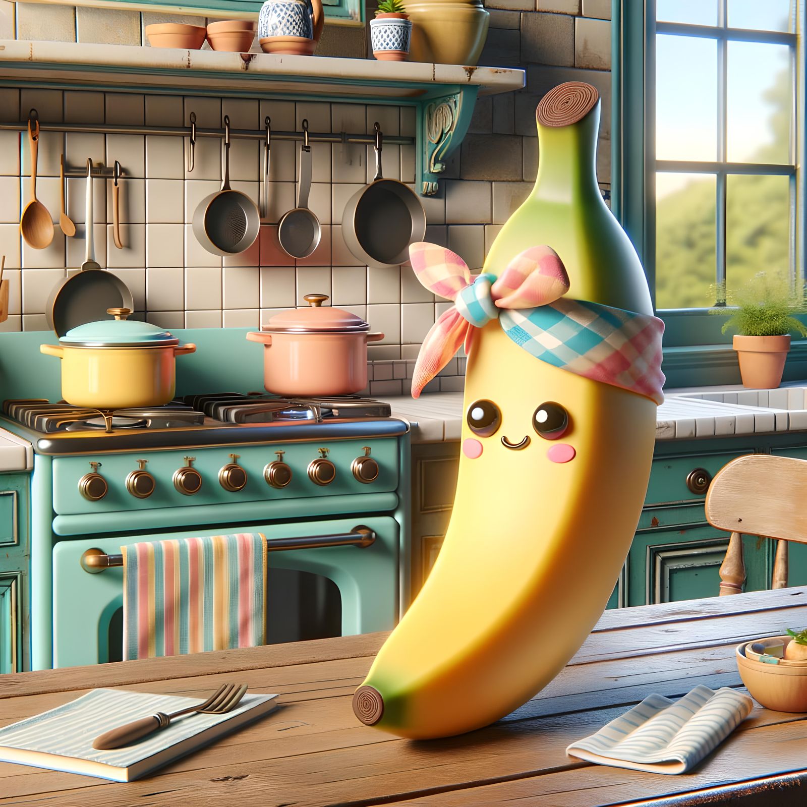 Endearing Cartoon Banana in Cozy Kitchen Setting